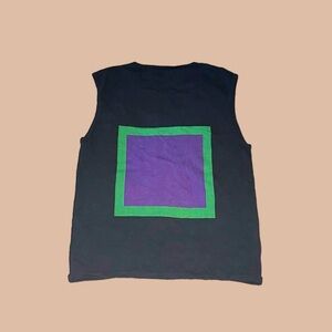 Men's Black Sleeveless Top with Green and Purple Design